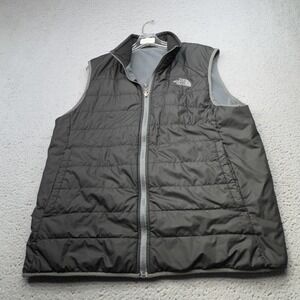 North Face Vest Mens Large Black Gray Reversible Quilted Packable Full Zip Gorp